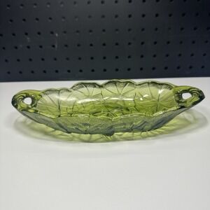 Vintage Indiana Glass Lily Pons Green Floral Oval Relish Candy Nut Dish uranium